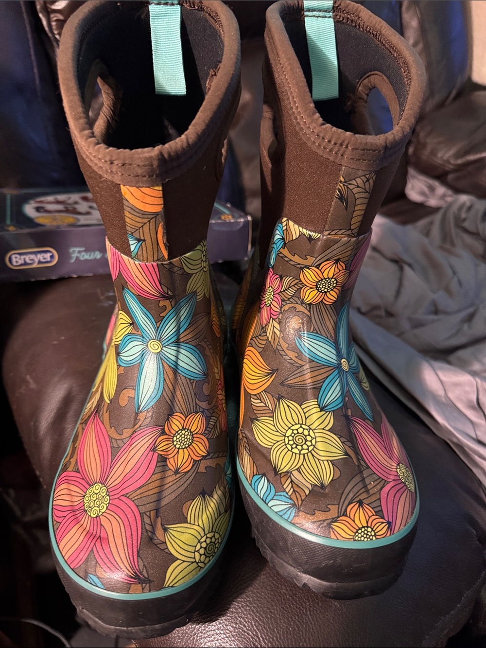 BOGS Womens Brown Floral Rain Boots size 6 Classic Mid Stargazer - Picture 6 of 16